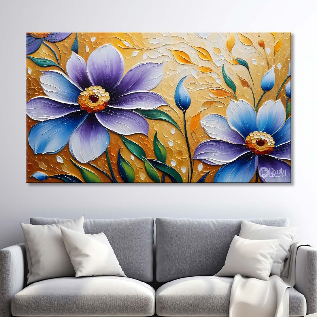 Purple flowers with light textured painting- Design - Flower-43