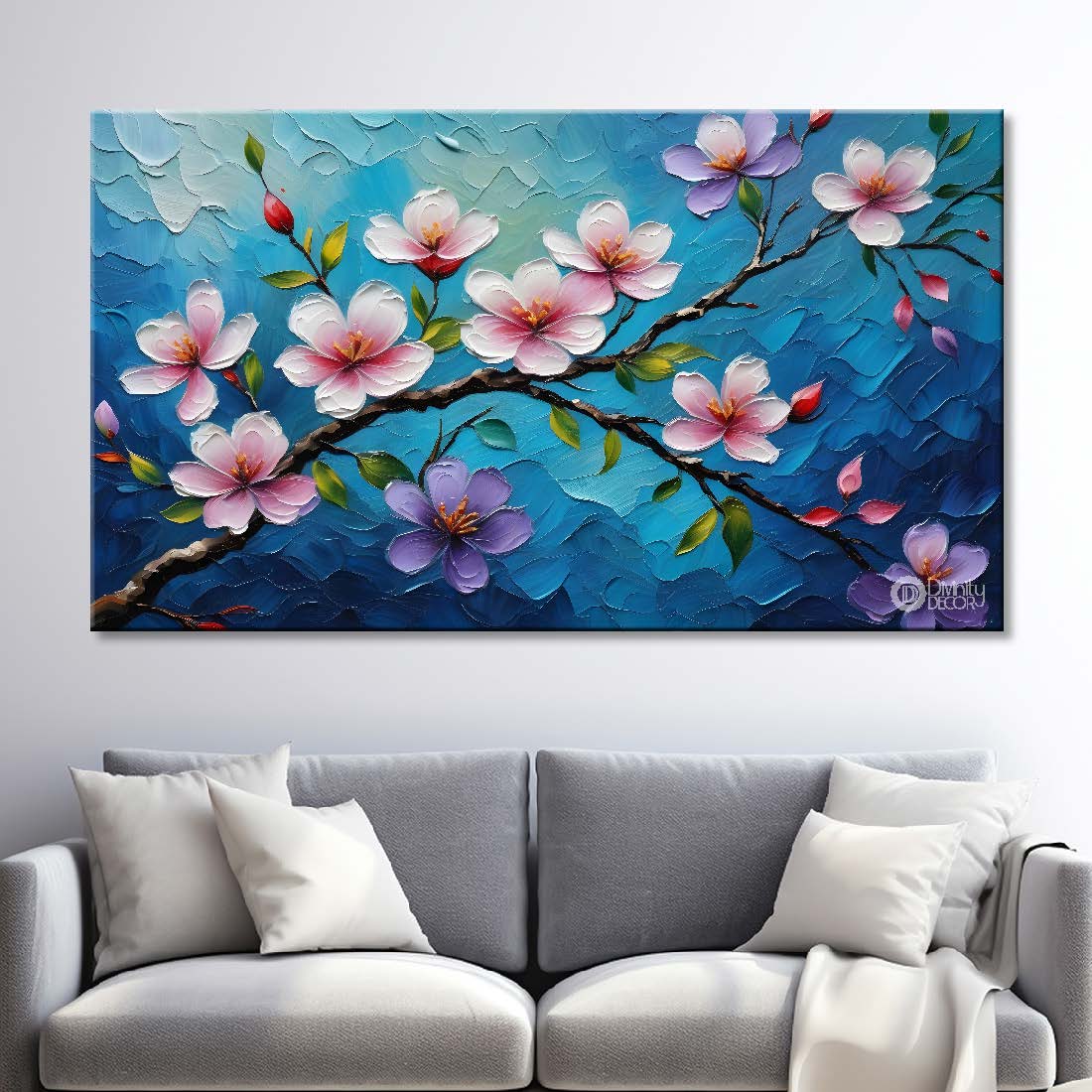 White flowers with blue textured painting- Design - Flower-44