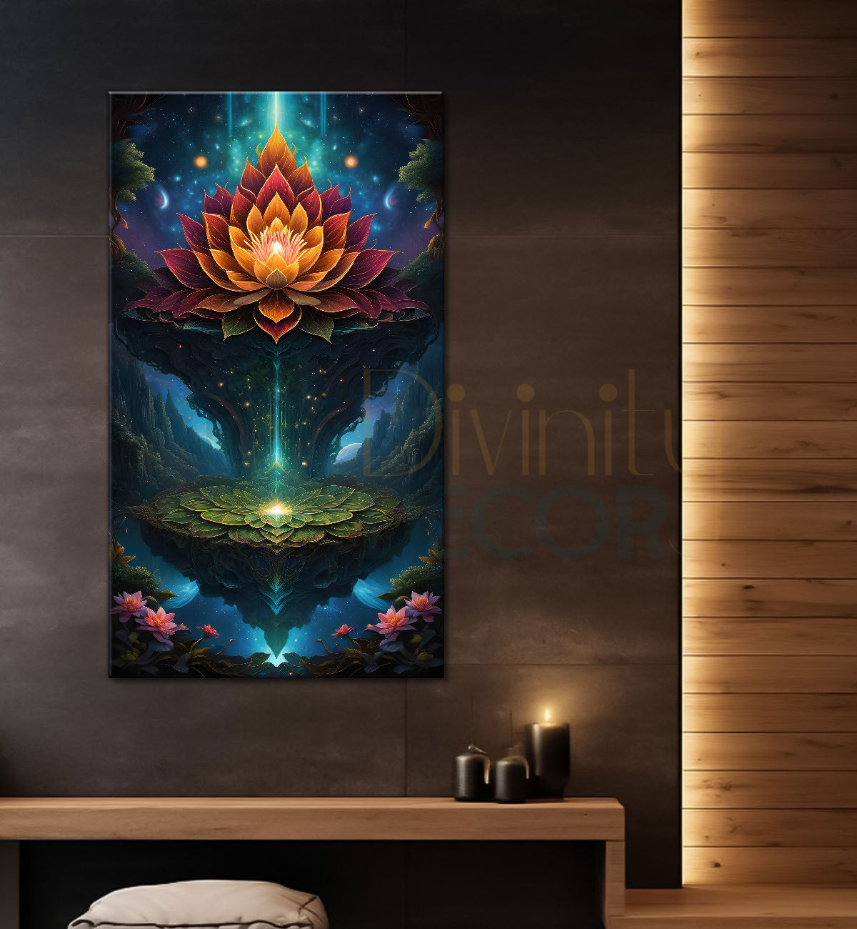 Lotus flowers in dark textured background painting - Flower-V-44