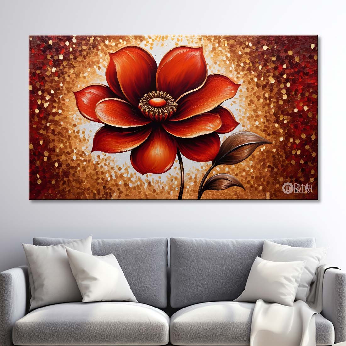 Red flower with bright textured painting- Design - Flower-45