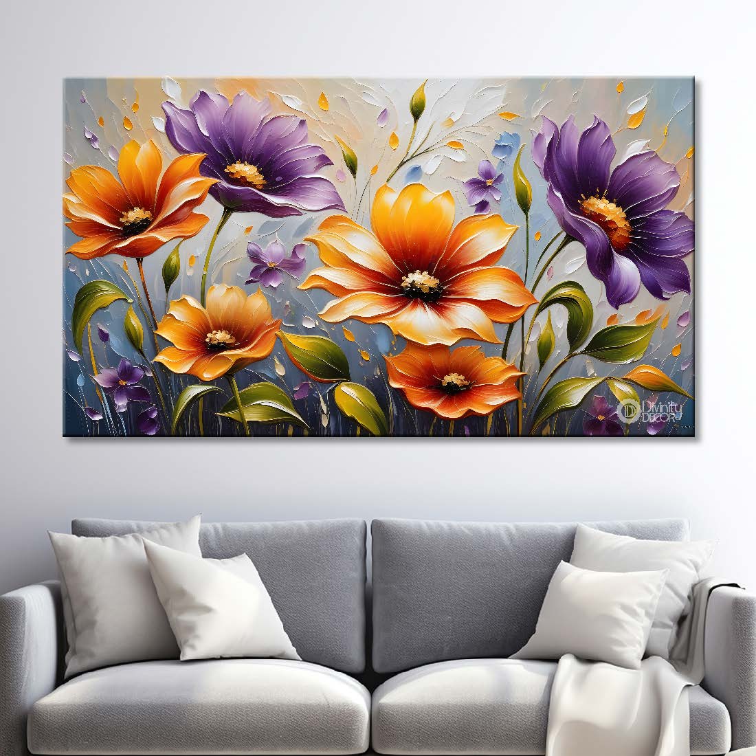 Purple and yellow flowers with light textured painting- Design - Flower-46