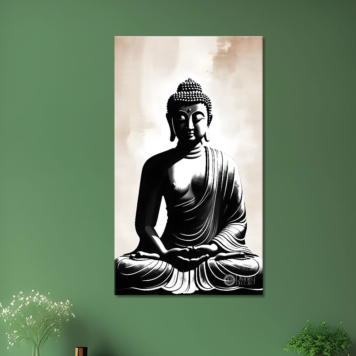 Grey buddha  in light background textured painting - Buddha-V-47