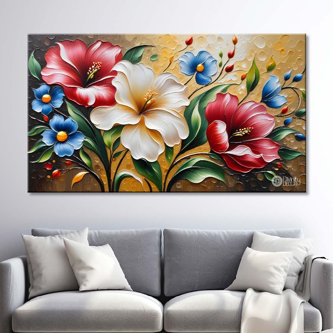 Colorful flowers with light textured painting- Design - Flower-48