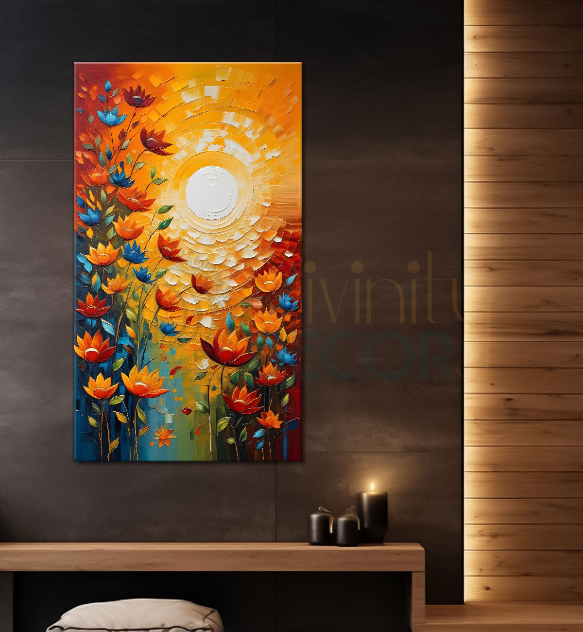 Orange flowers with sunrise textured painting - Flower-V-48
