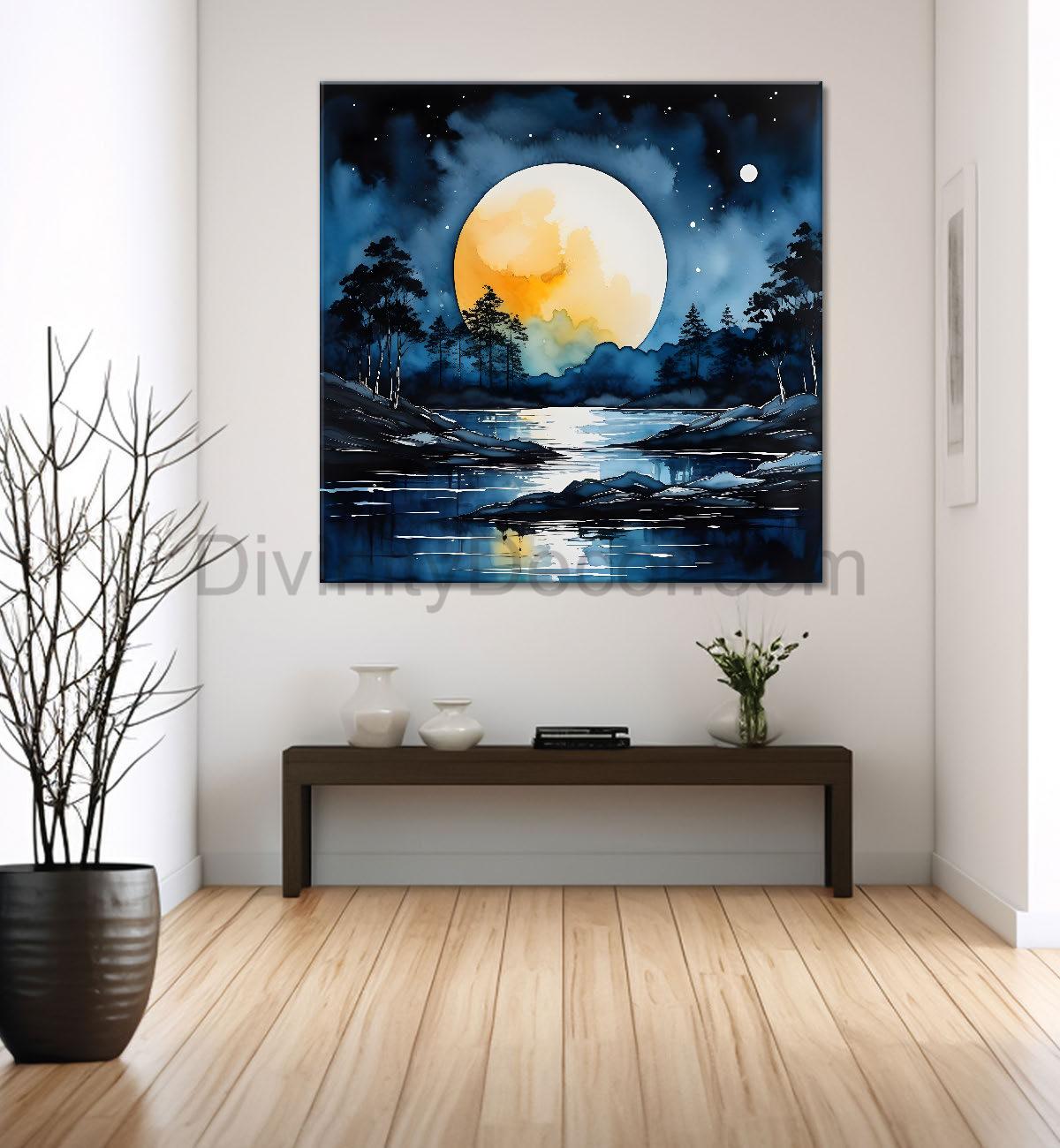 Moon and the trees painting Canvas Painting 24X24- Nature Art -S-49