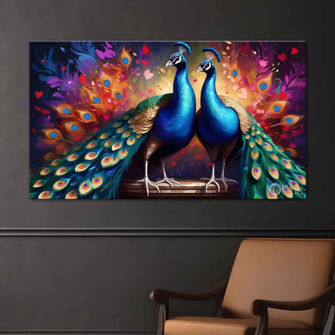 Two peacocks with beautiful background Canvas Painting - Design - Peacock-5