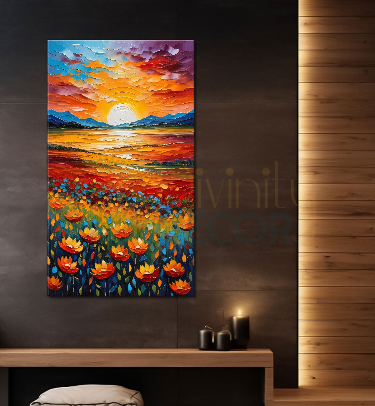 Orange flowers with sunrise textured painting - Flower-V-51