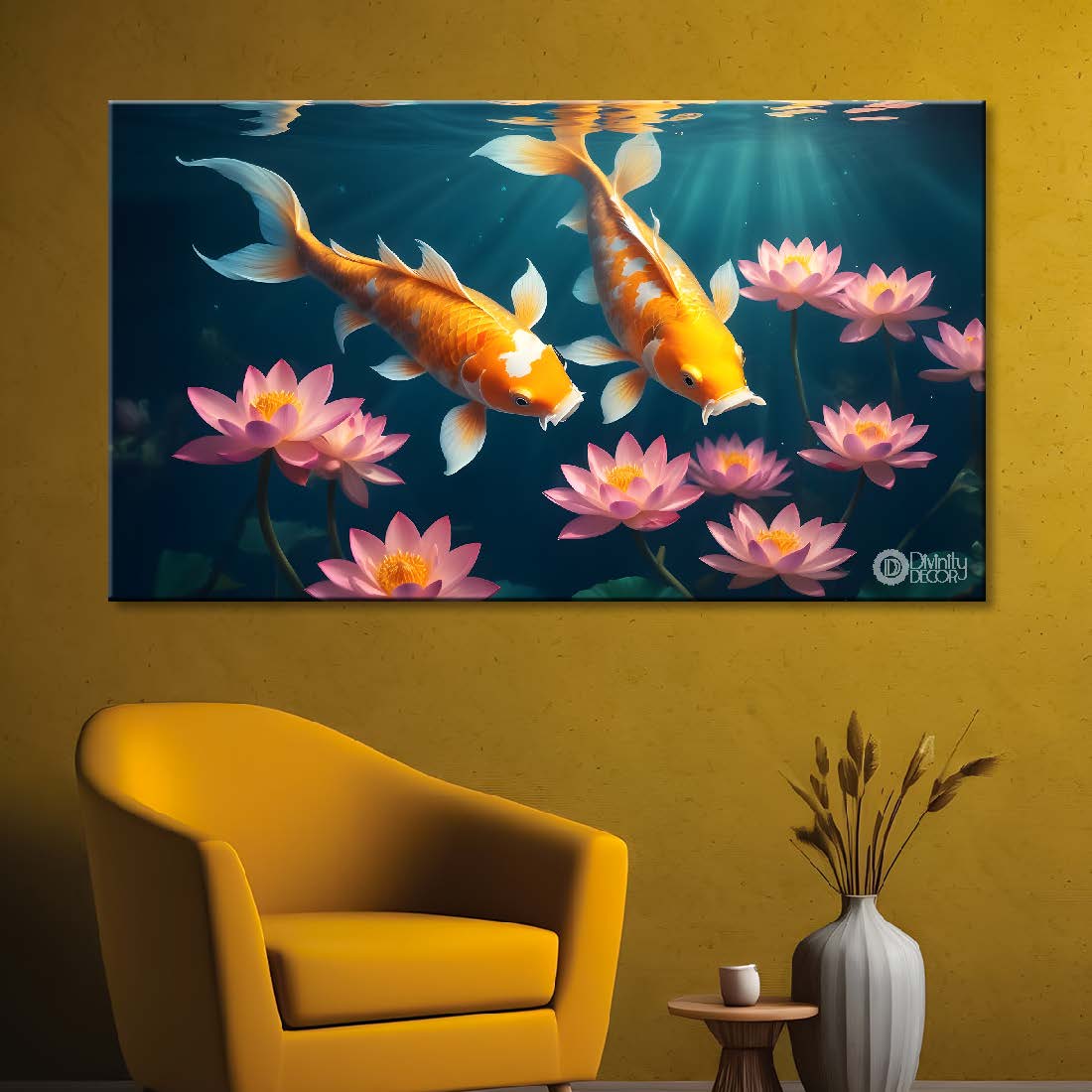 Two gold fish in the water with lotus textured art. - Design - Animal - 51