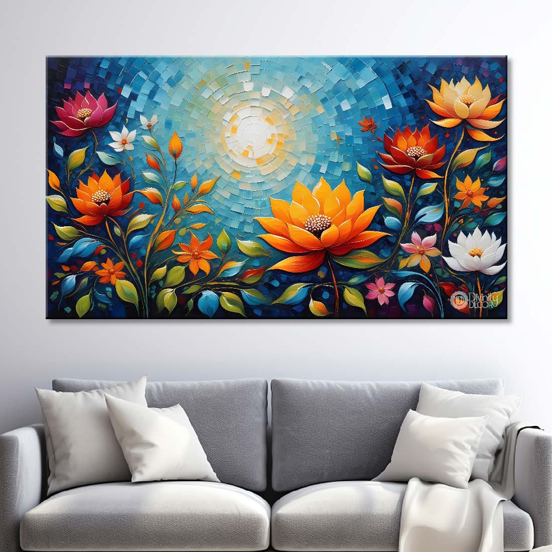 Colorful flowers with sun textured painting- Design - Flower-53