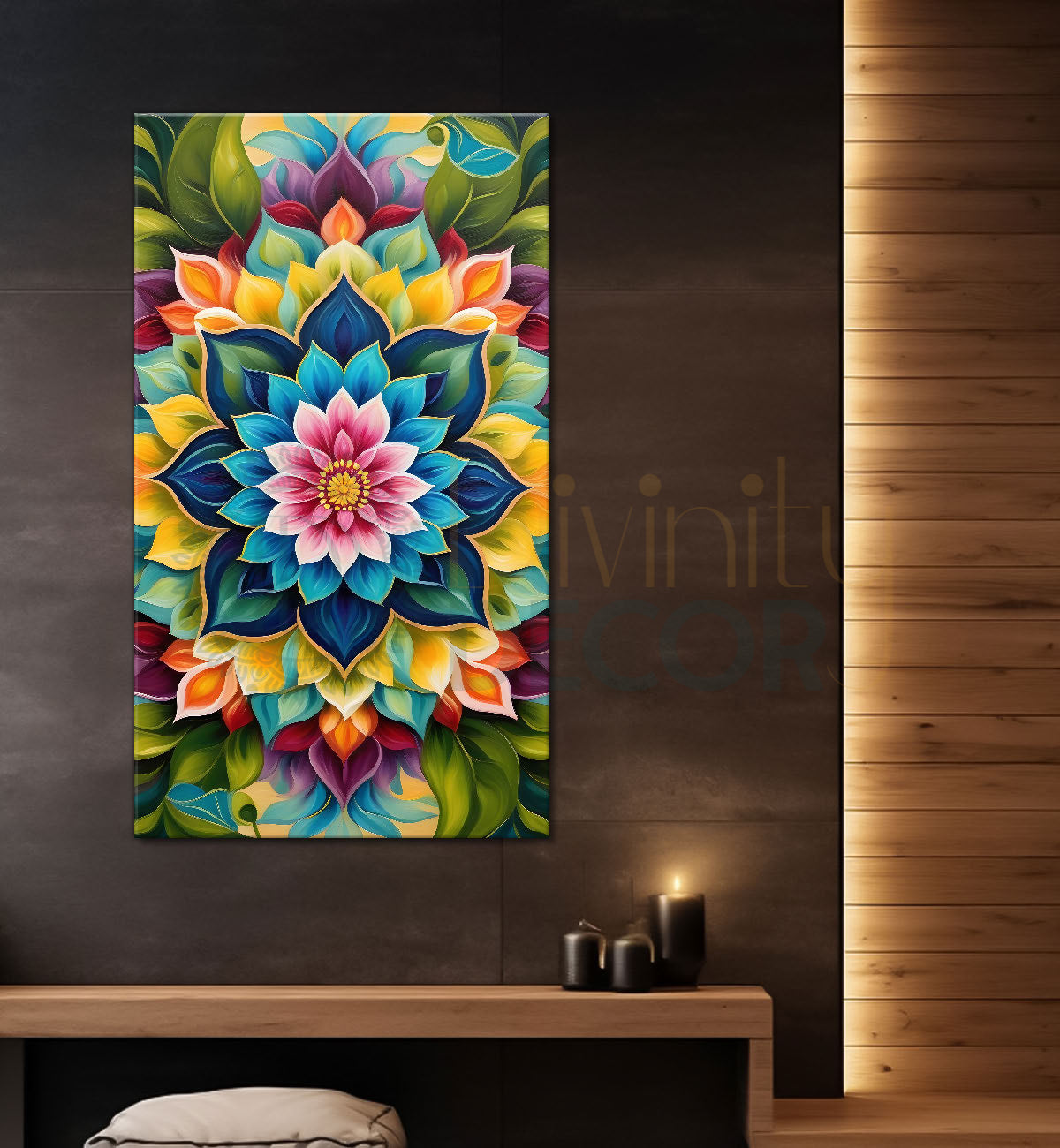 Colourful flower in mandala design textured painting - Flower-V-53