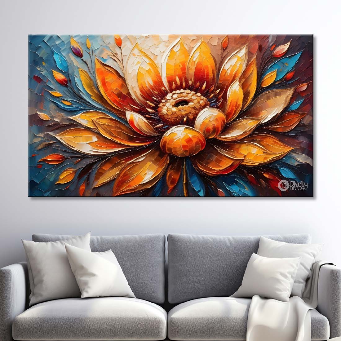 Brown flower with blue textured painting- Design - Flower-54