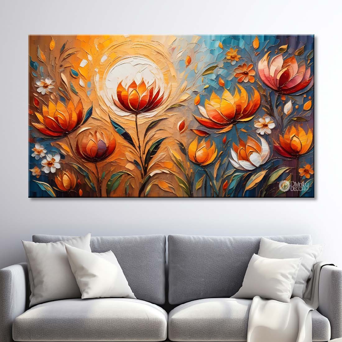 Orange flowers with sunrise textured painting- Design - Flower-55