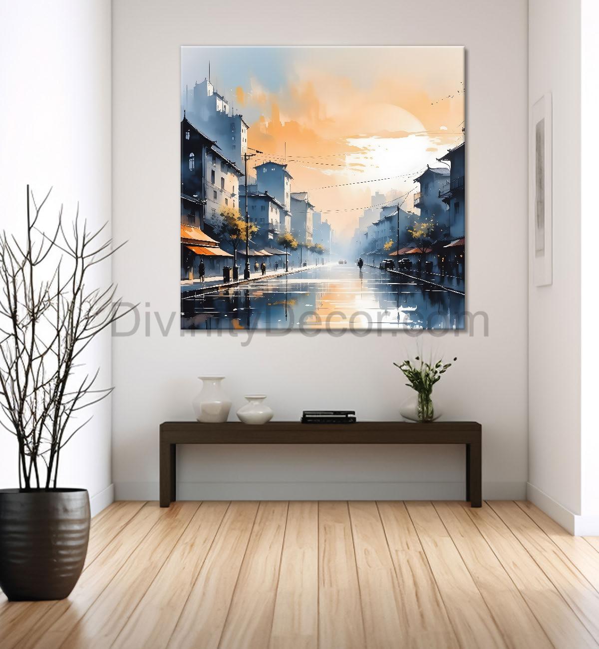 City view in water colour painting Canvas Painting 24X24- Nature Art -S-55