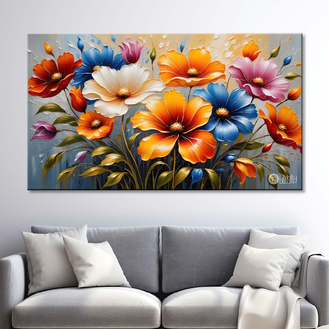 Colorful flowers with light textured painting- Design - Flower-56