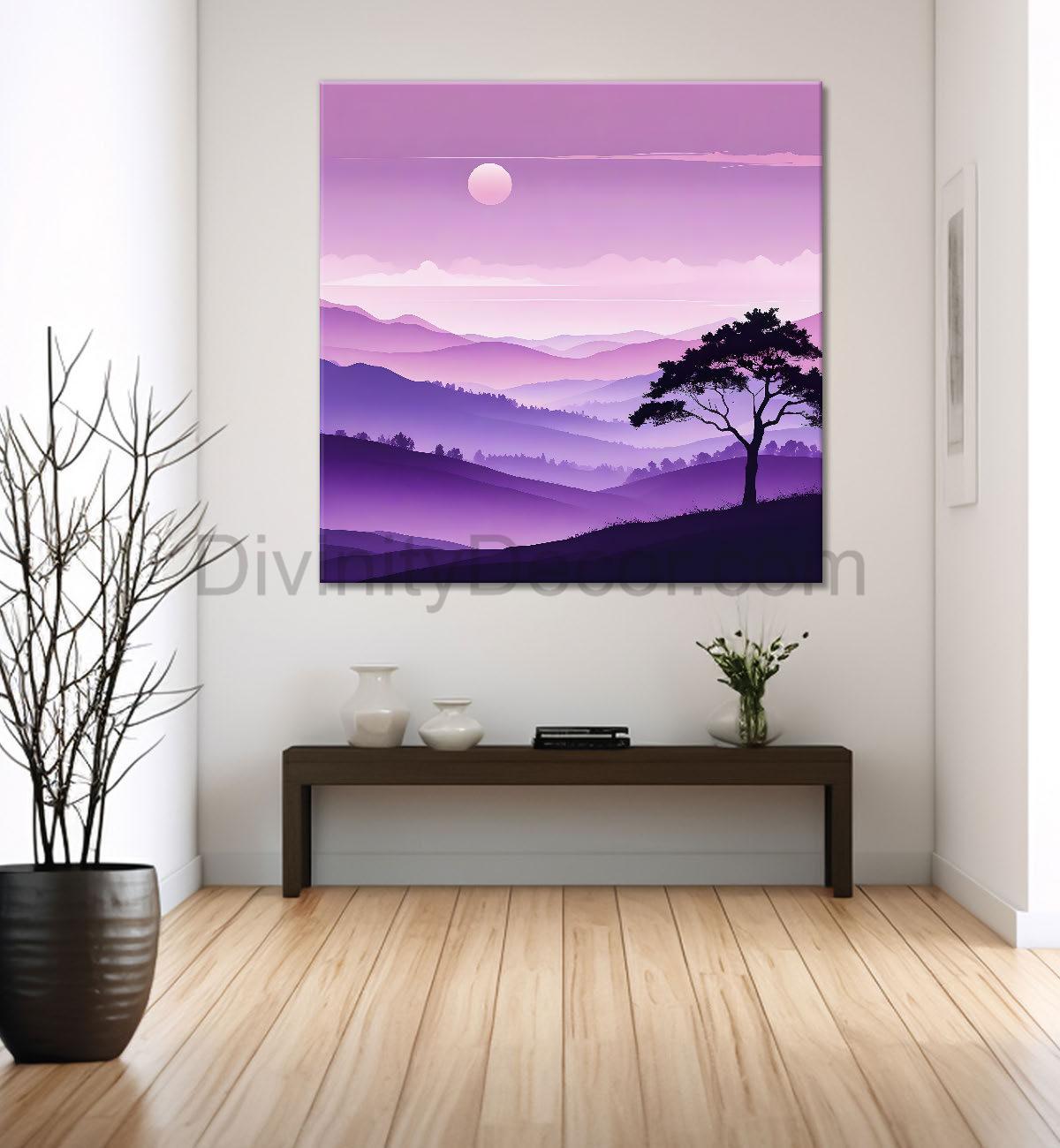 Mountains with tree and moon painting Canvas Painting 24X24- Nature Art -S-57