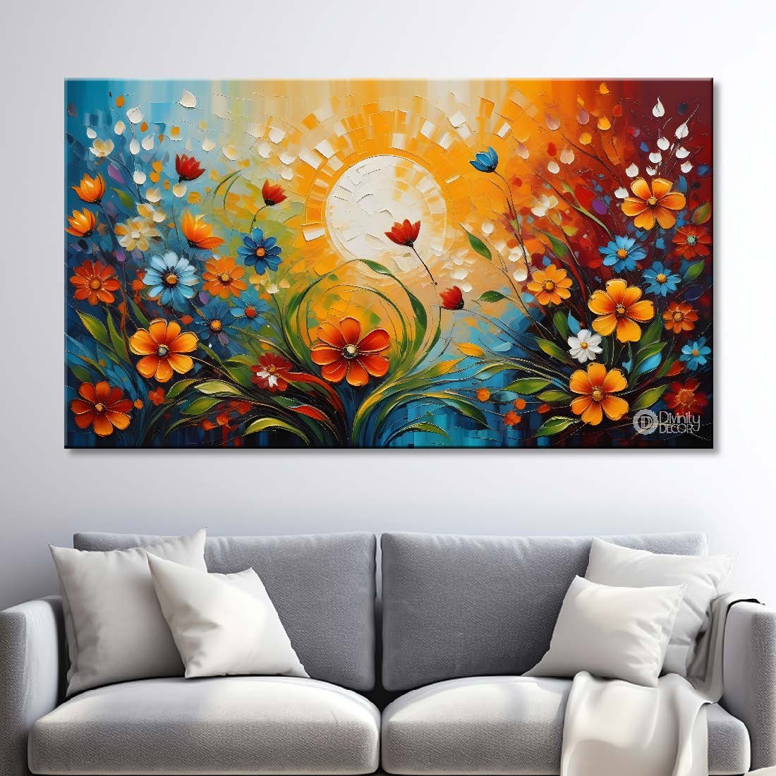 Colorful flowers with sun textured painting- Design - Flower-58