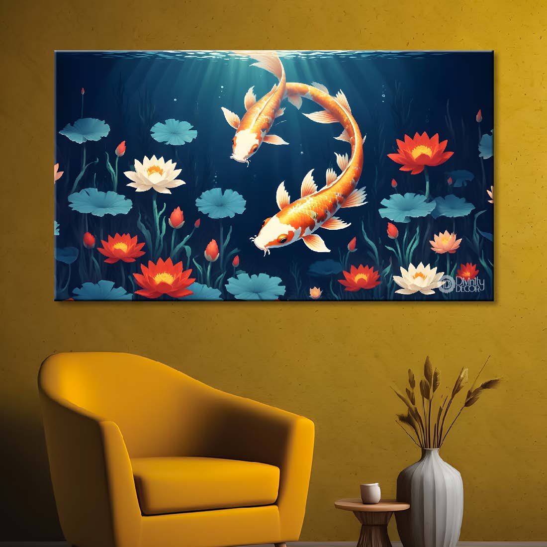 Two gold fish in the water with lotus textured art. - Design - Animal - 59
