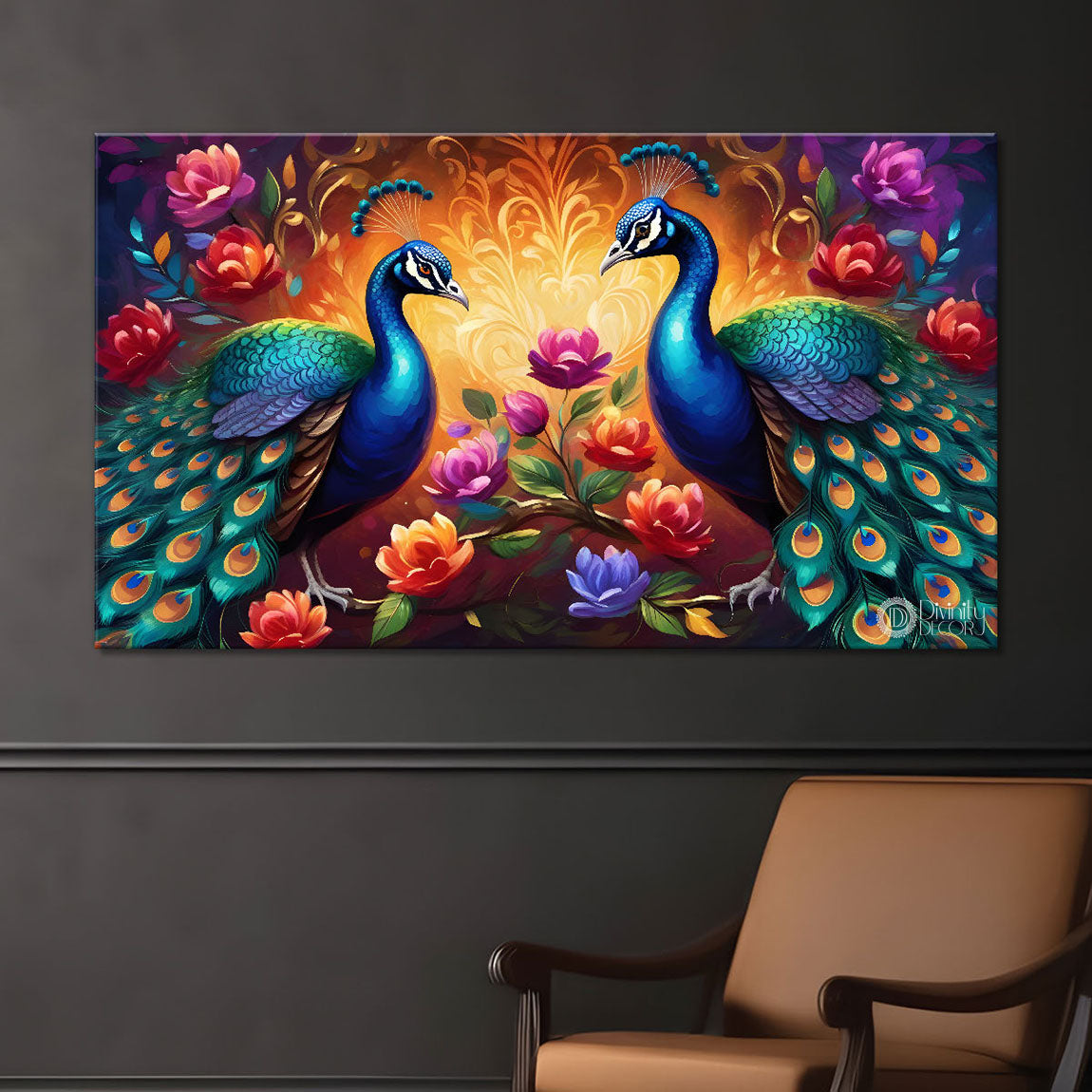 Peacocks with flowers oil painting Canvas Painting - Design - Peacock-6