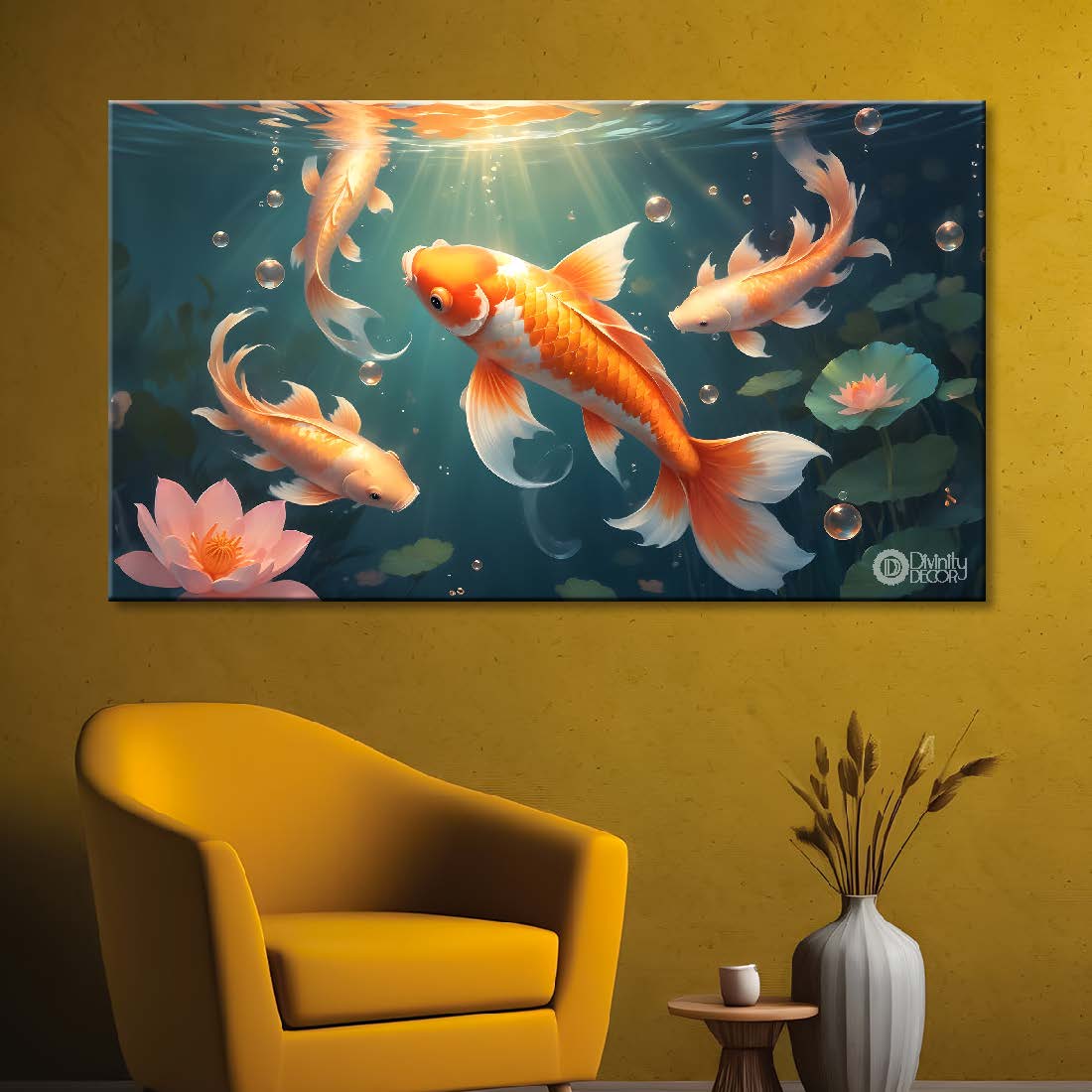 Gold fishes in the water with green textured background. - Design - Animal - 61