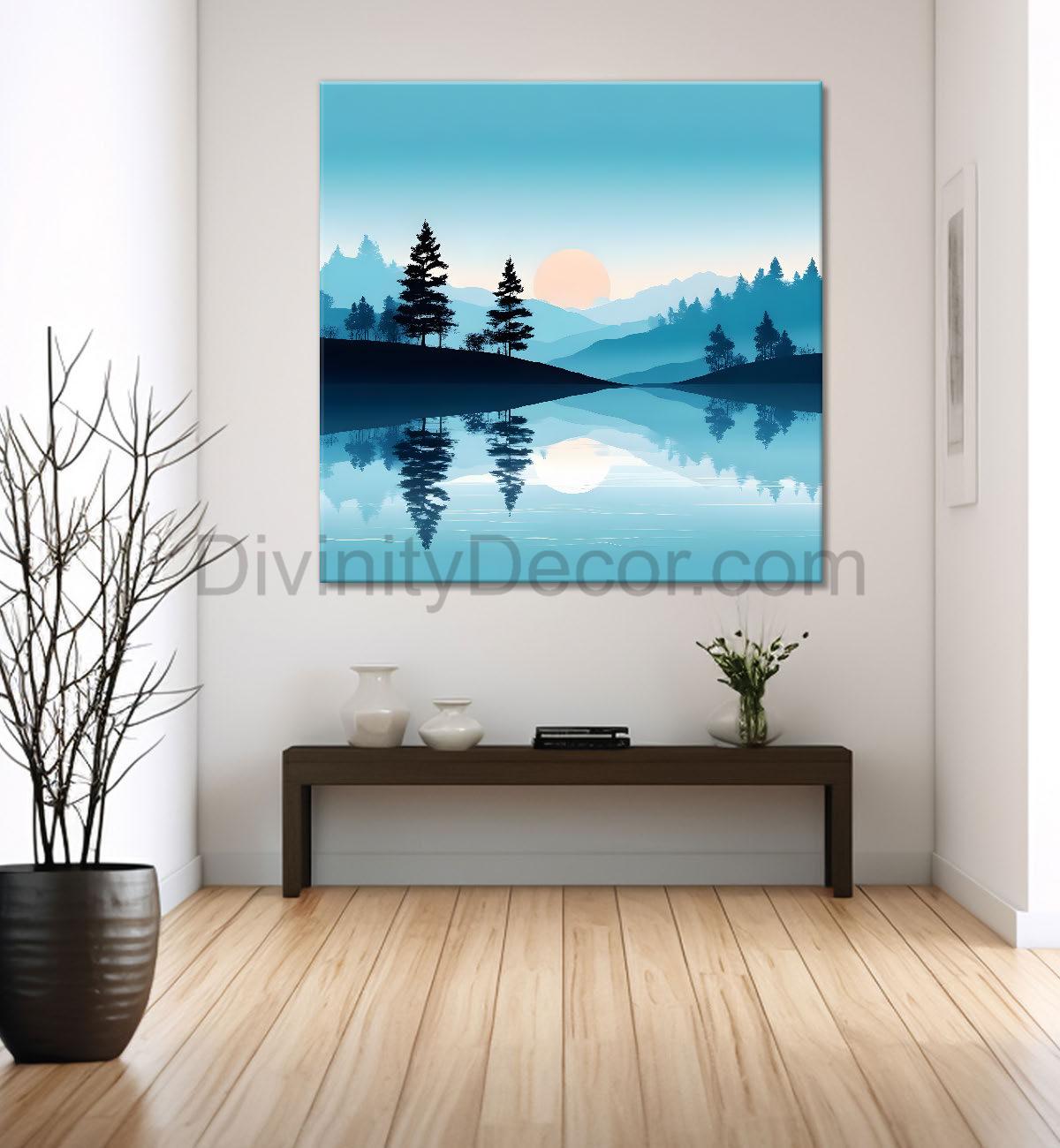 Mountains and river with trees water colour painting 24X24- Nature Art -S-62