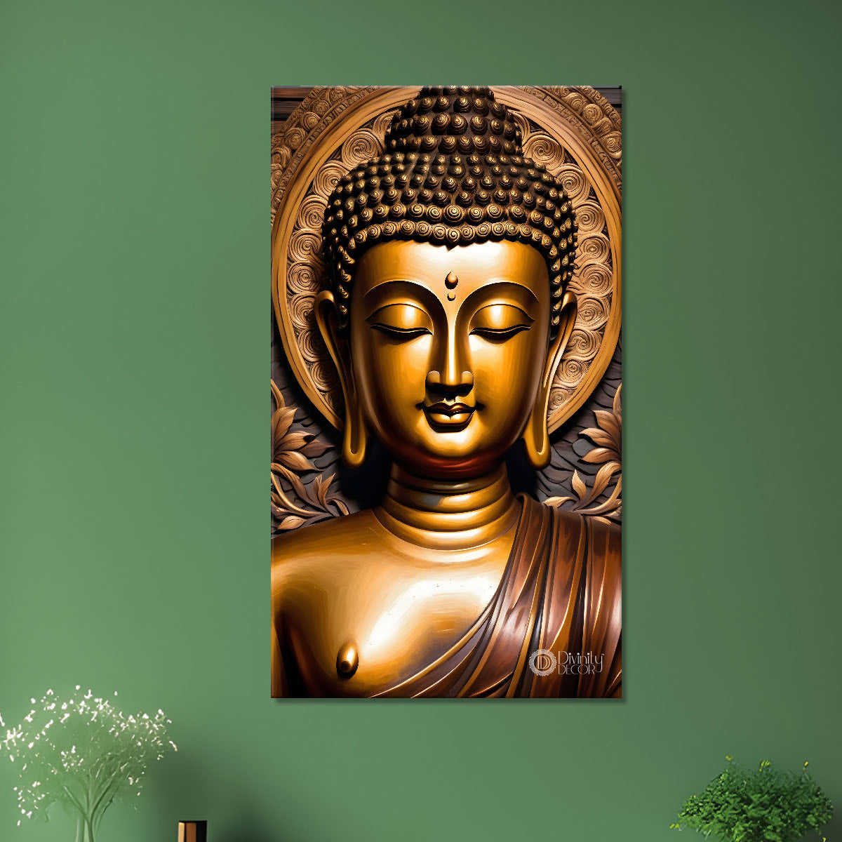 Golden buddha with brown background painting - Buddha-V-63