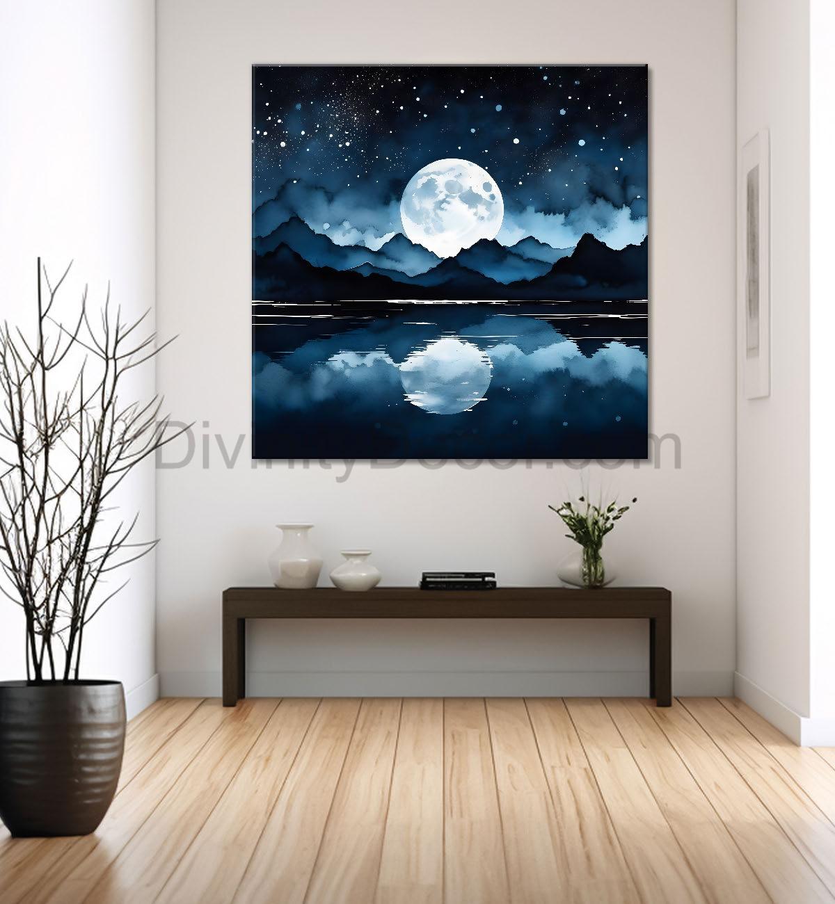 Mountains and moon and river painting 24X24- Nature Art -S-64