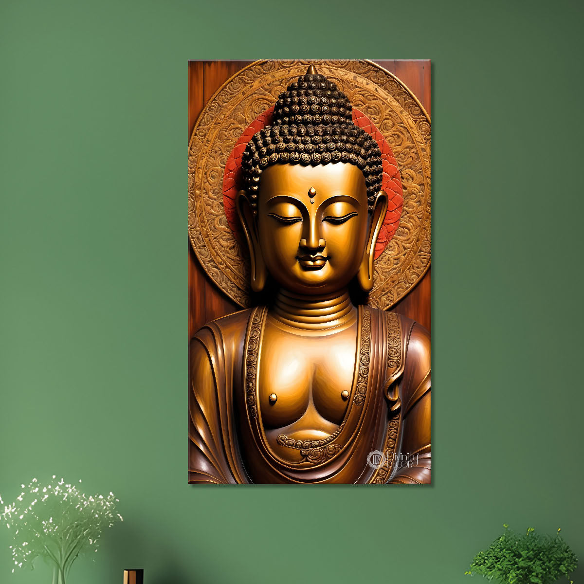 Golden buddha with brown background painting - Buddha-V-64