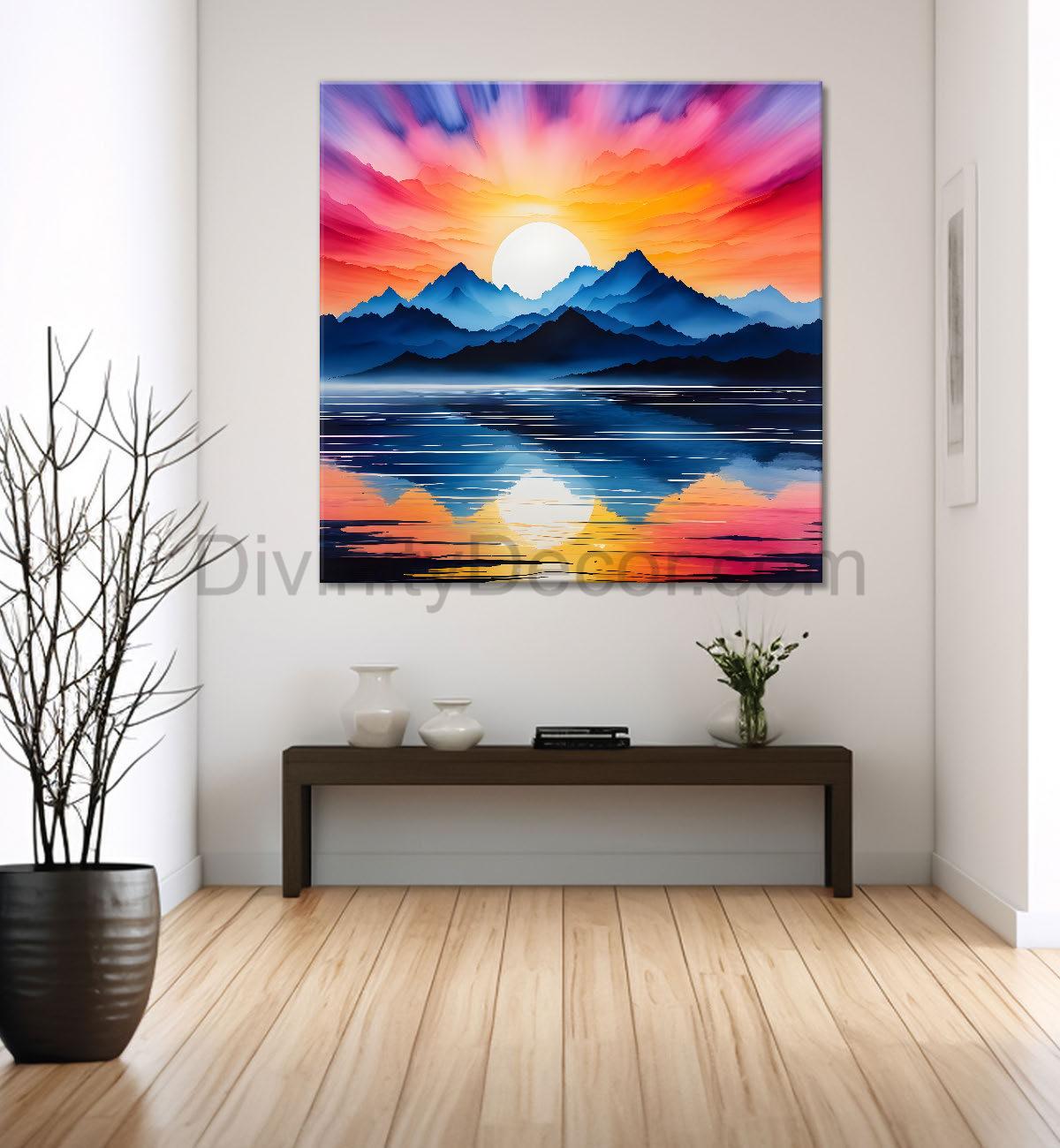 Mountains with sunset painting 24X24- Nature Art -S-65