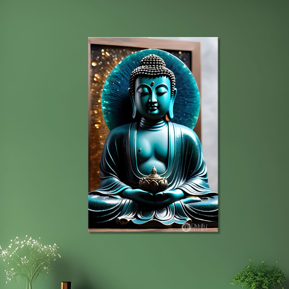 Blue buddha with blue chakra background painting - Buddha-V-68