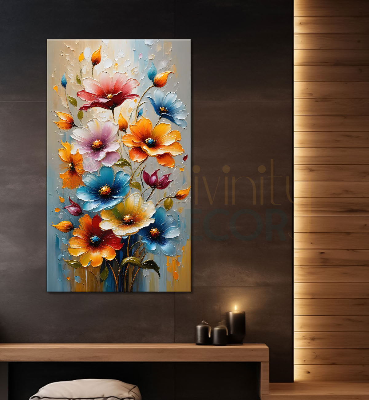 Colourful flowers in grey textured background painting - Flower-V-68