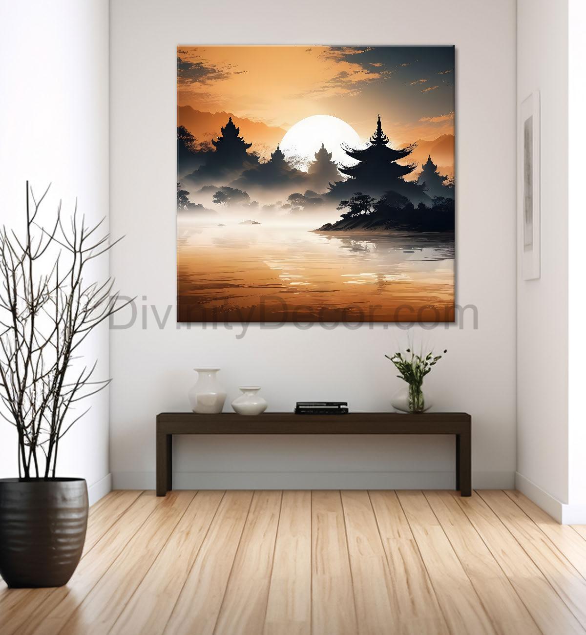 Trees with sunset painting 24X24- Nature Art -S-69