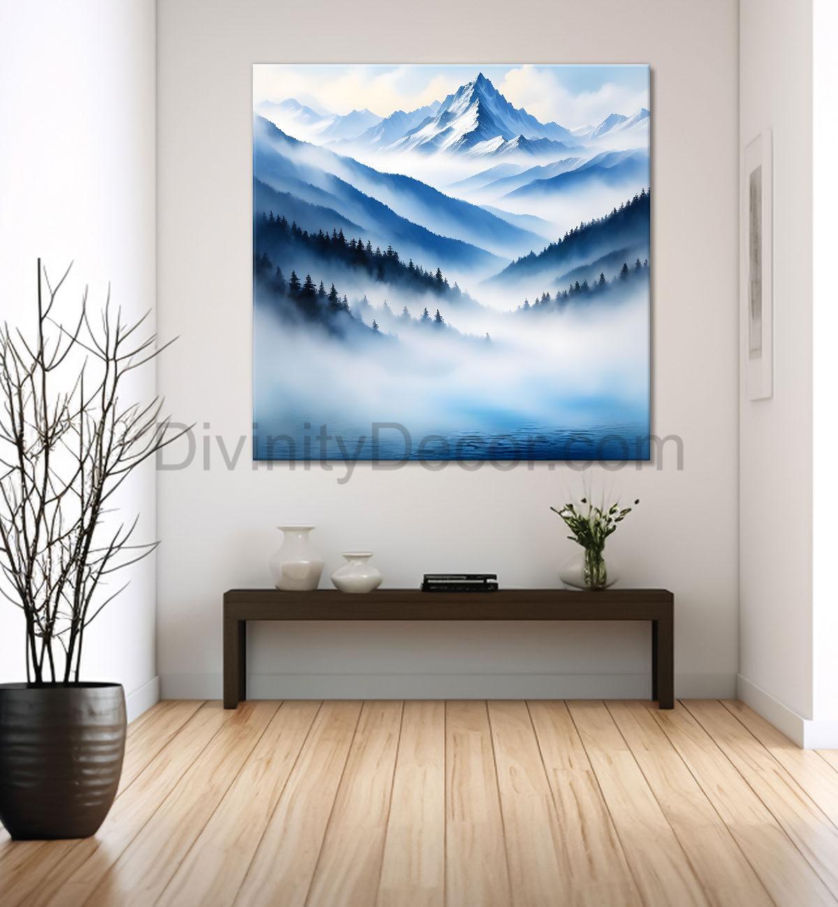 Mountains in the clouds water colour painting 24X24- Nature Art -S-70
