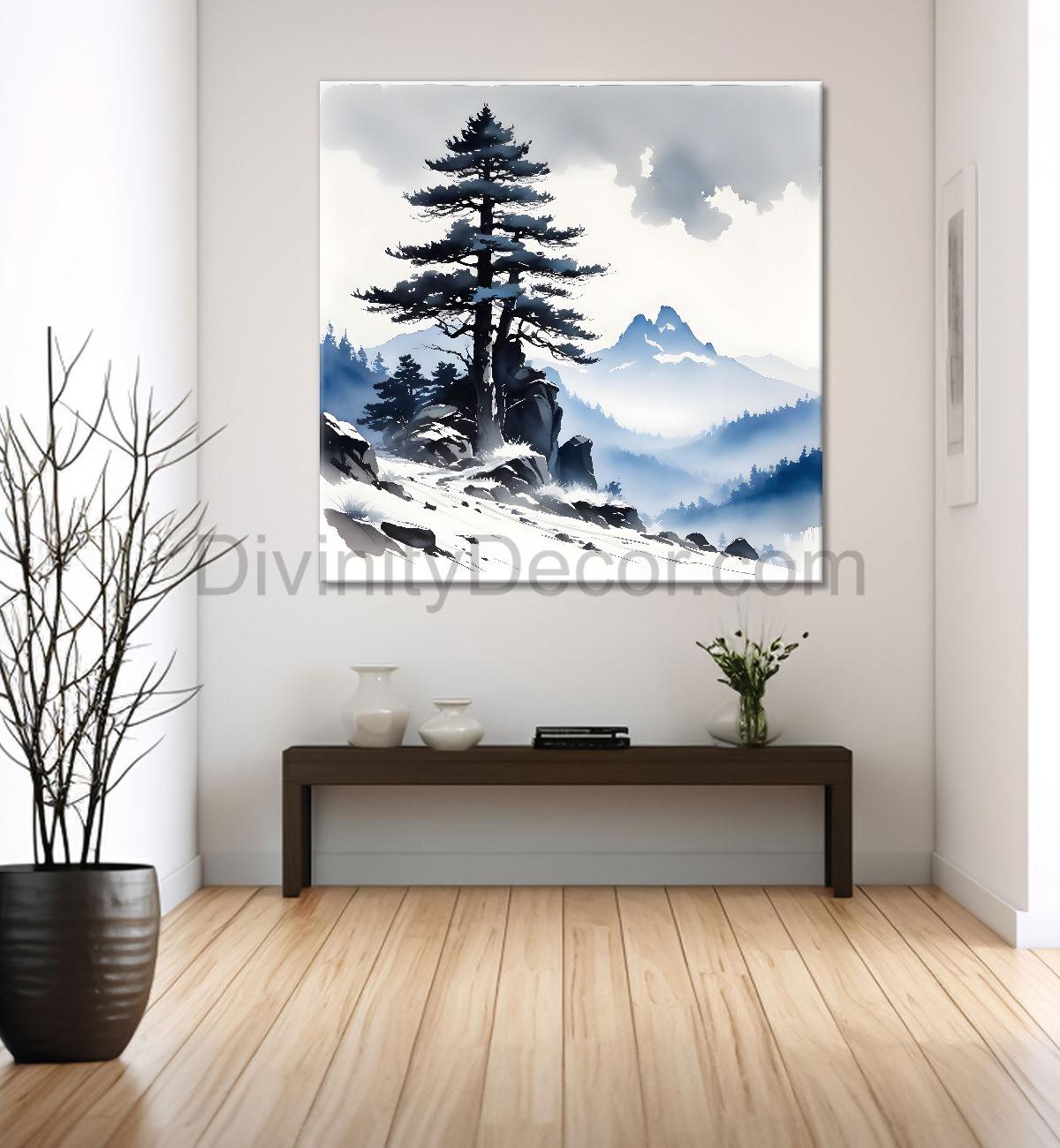 Mountains and the tree painting 24X24- Nature Art -S-71
