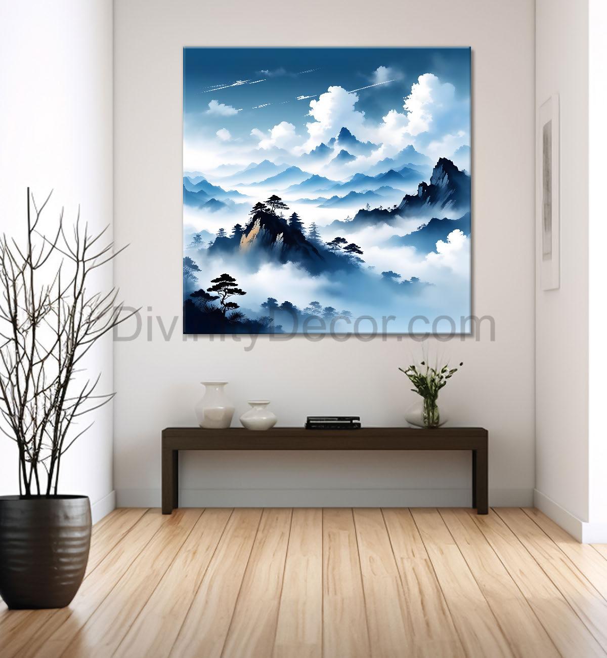 Mountains in the clouds water colour painting 24X24- Nature Art -S-72