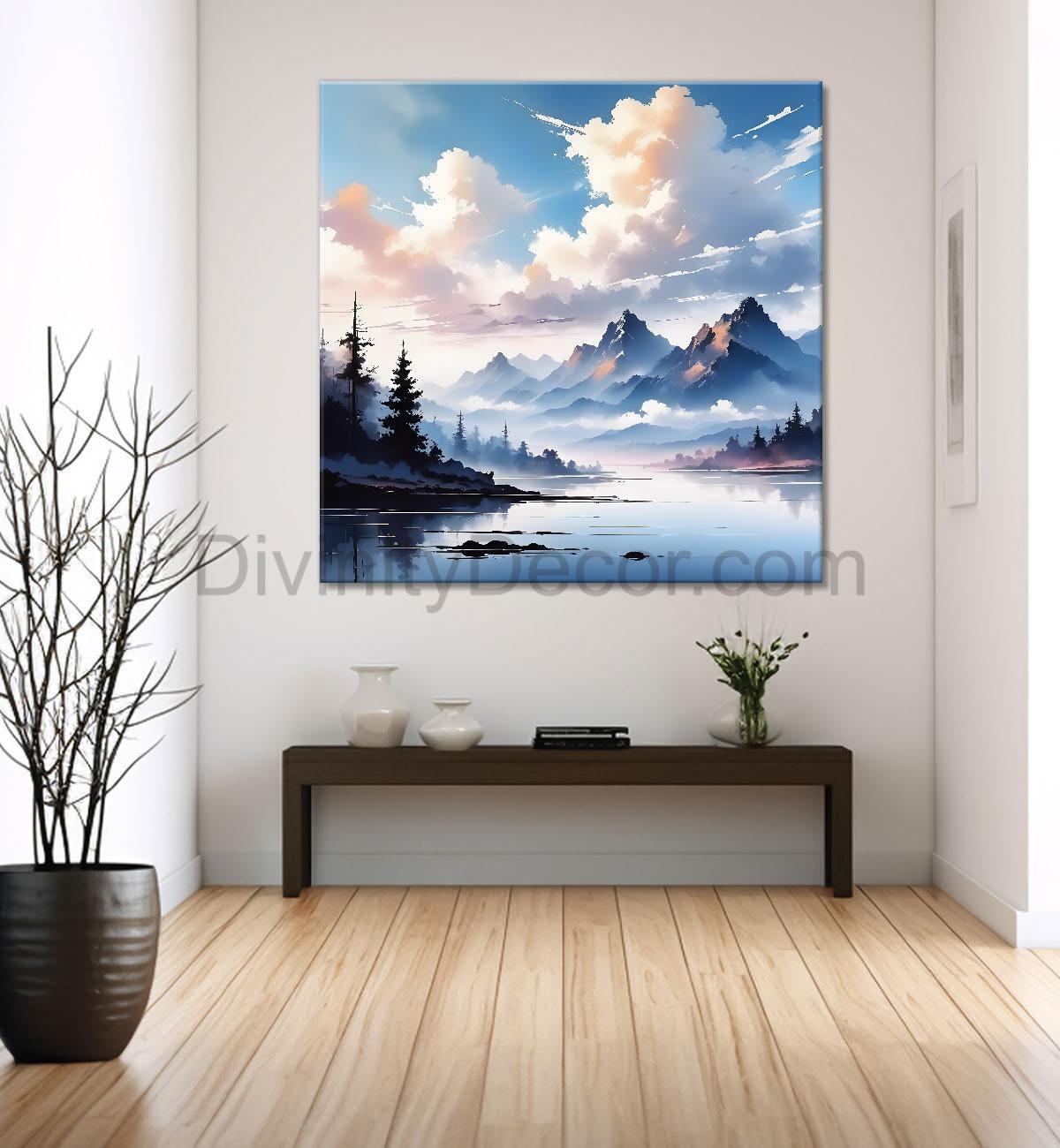 Mountains in the clouds water colour painting 24X24- Nature Art -S-73