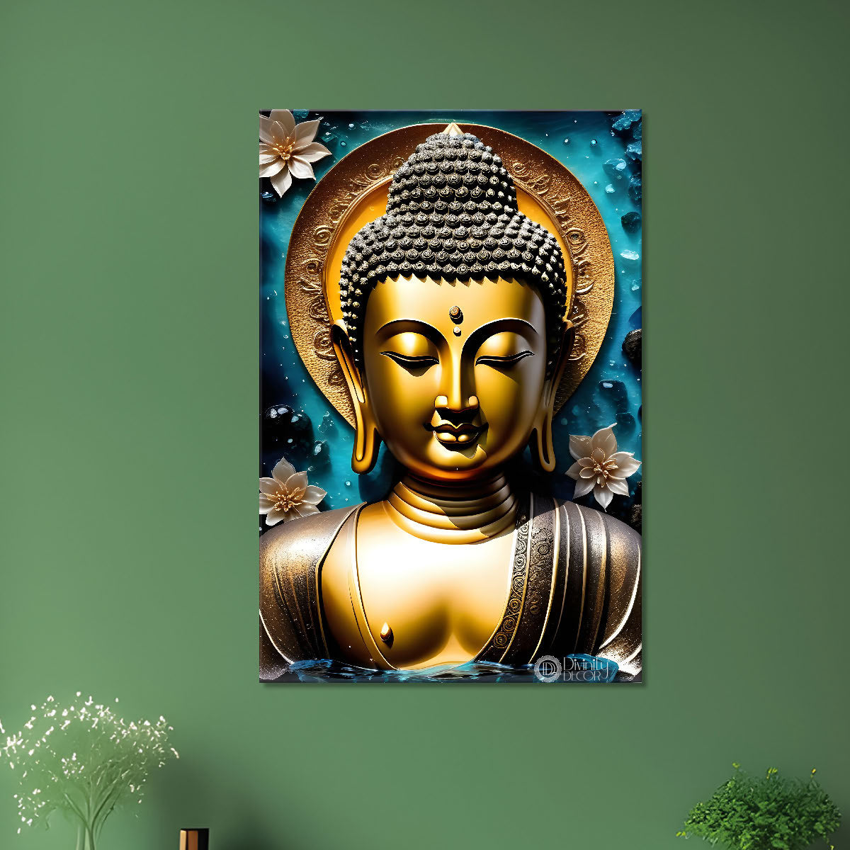 Golden buddha with golden chakra background paitning - Buddha-V-73