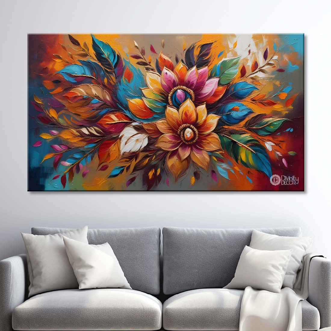 Colorful flowers with bright textured background painting- Design - Flower-75