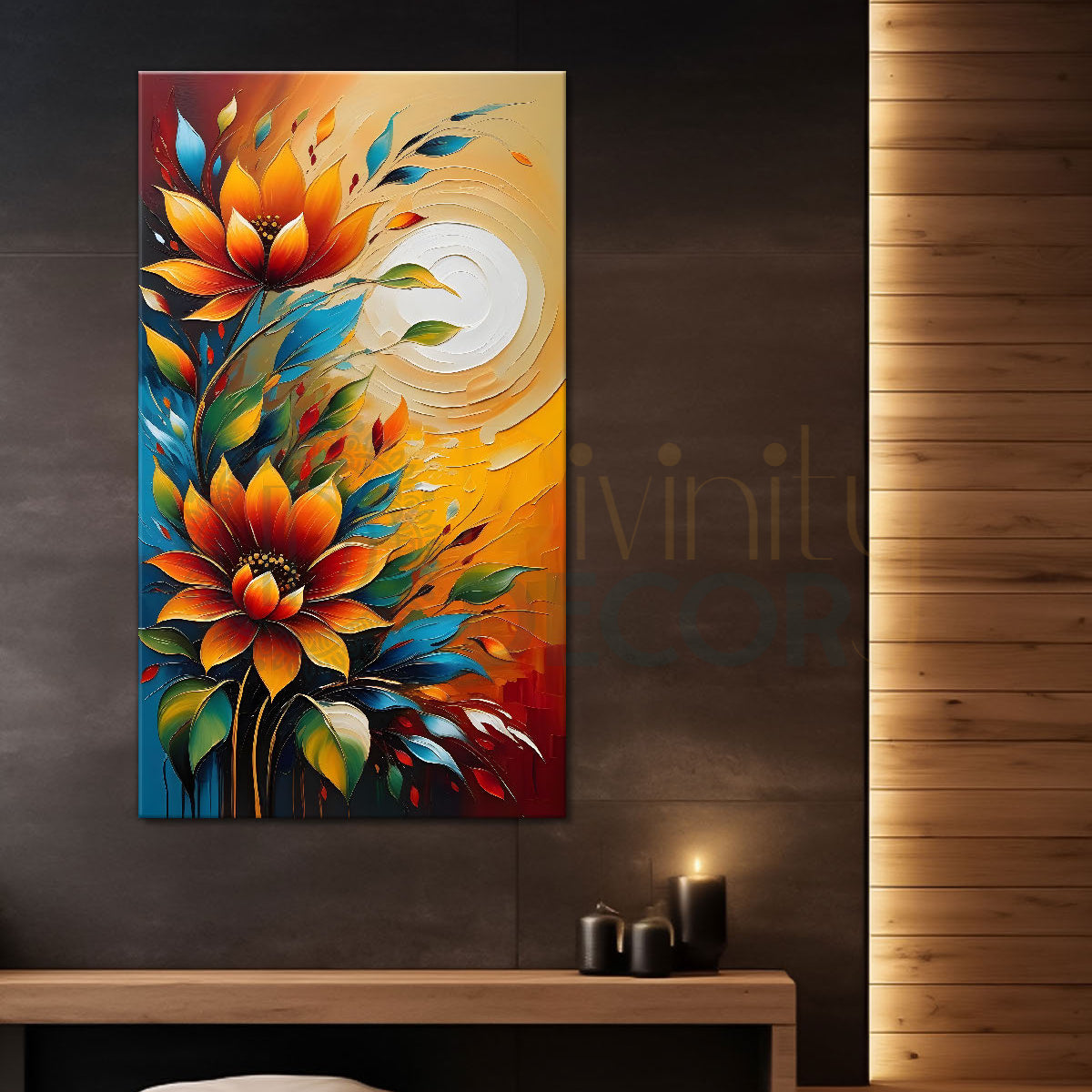 Orange flowers with the sunrise textured painting- Flower-V-75 ...