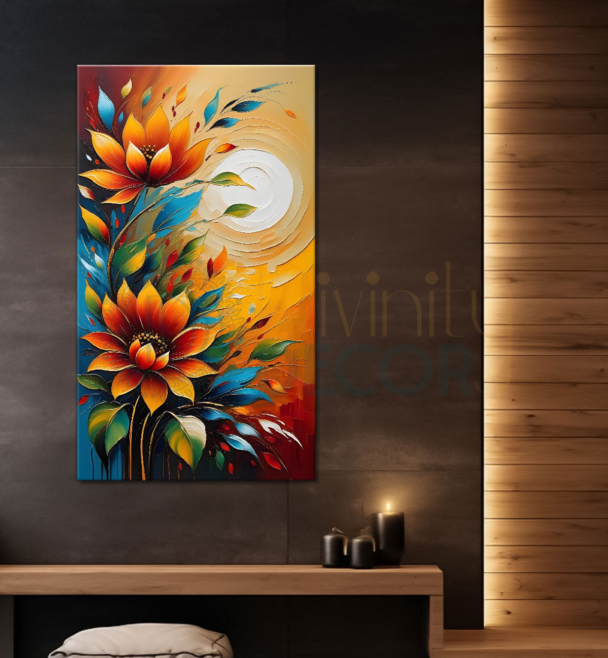 Orange flowers with the sunrise textured painting- Flower-V-75