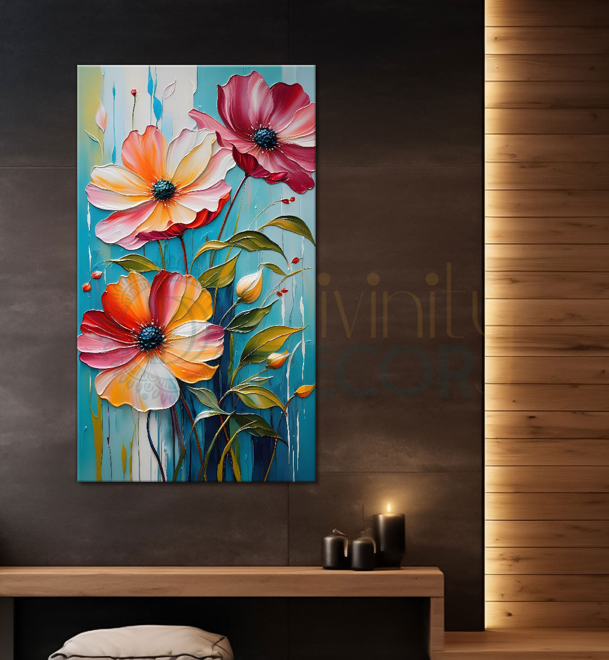 Colourful flowers in grey textured background painting - Flower-V-76