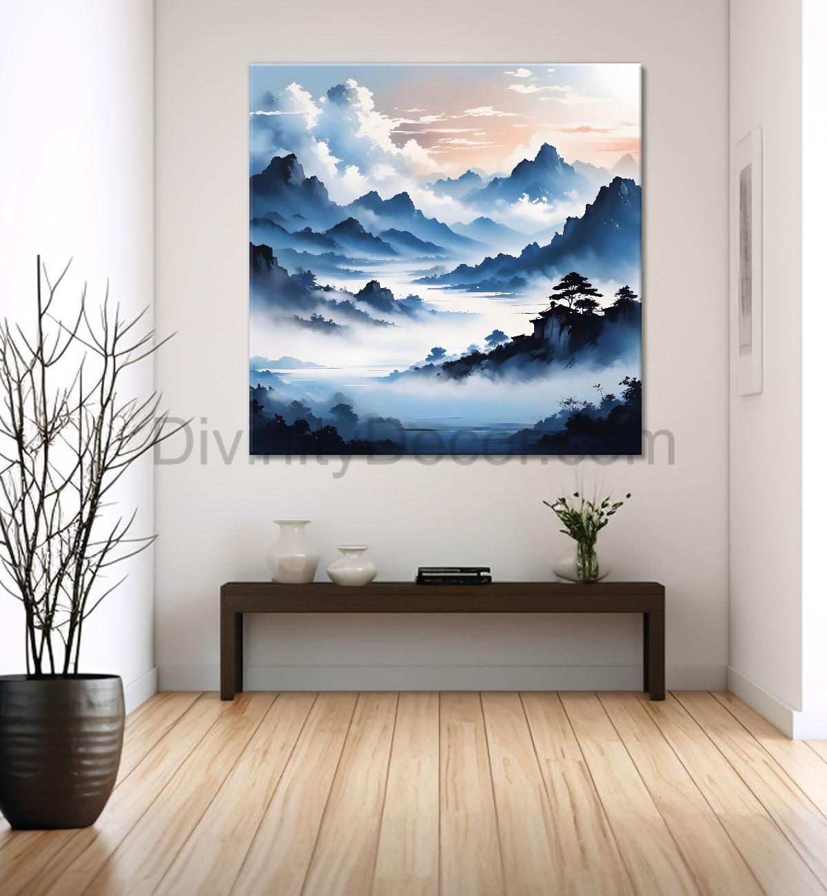 Mountains and the river with tree water colour painting 24X24- Nature Art -S-76
