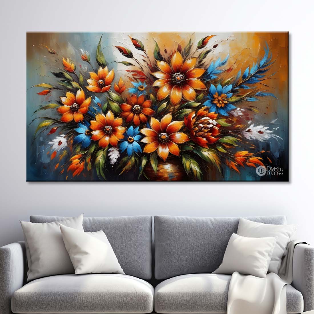 Brown flowers with bright textured background  painting- Design - Flower-77