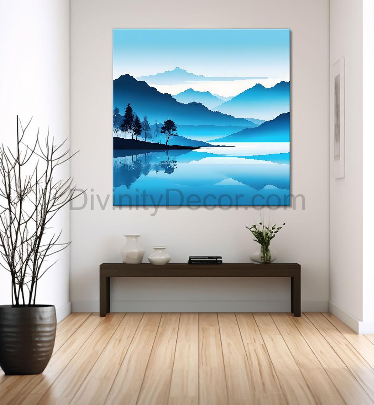 Mountains and the river with tree water colour painting 24X24- Nature Art -S-77
