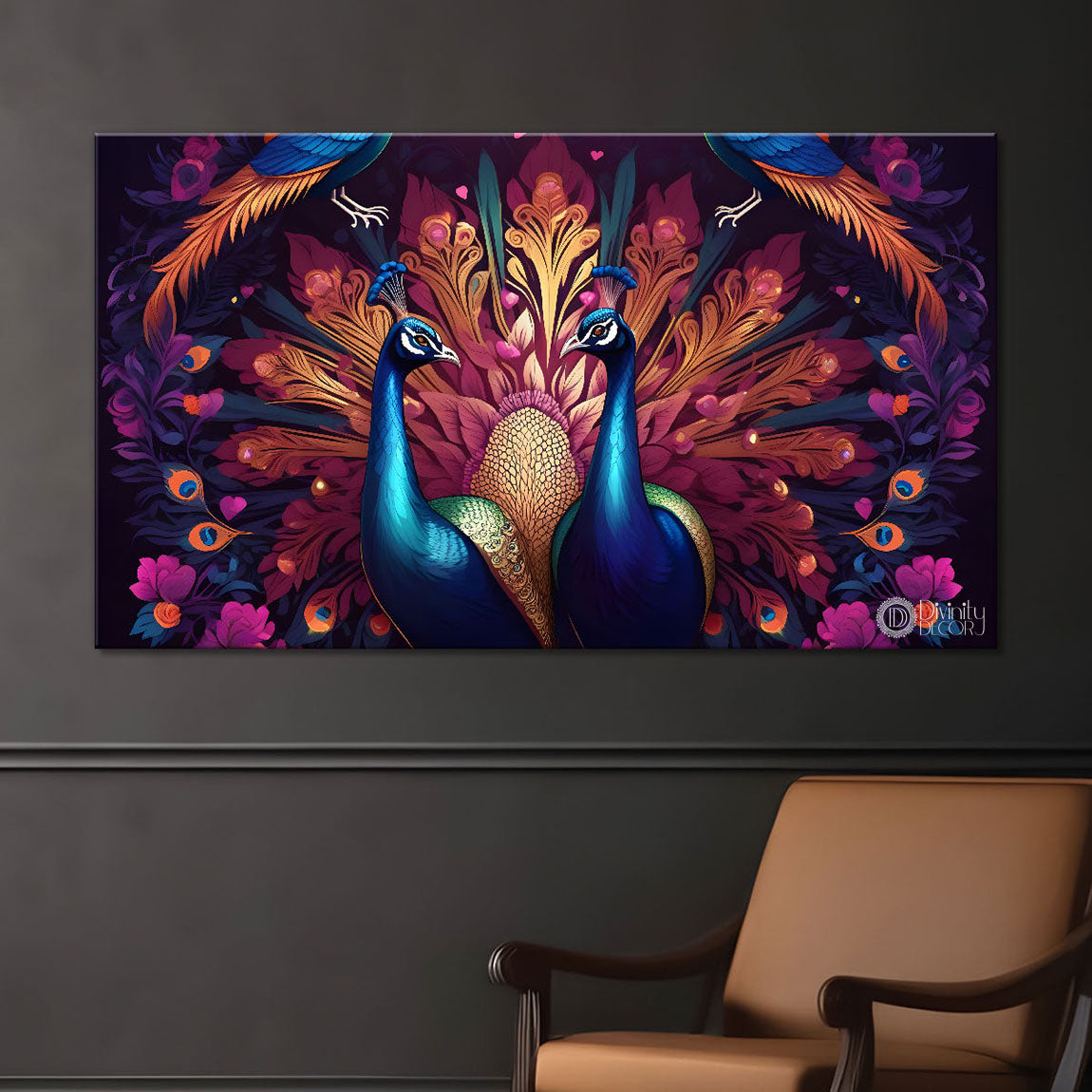 Peacocks with purple background Canvas Painting - Design - Peacock-8