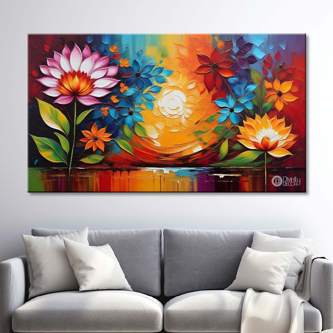 Pink flowers with colorful textured background painting- Design - Flower-80