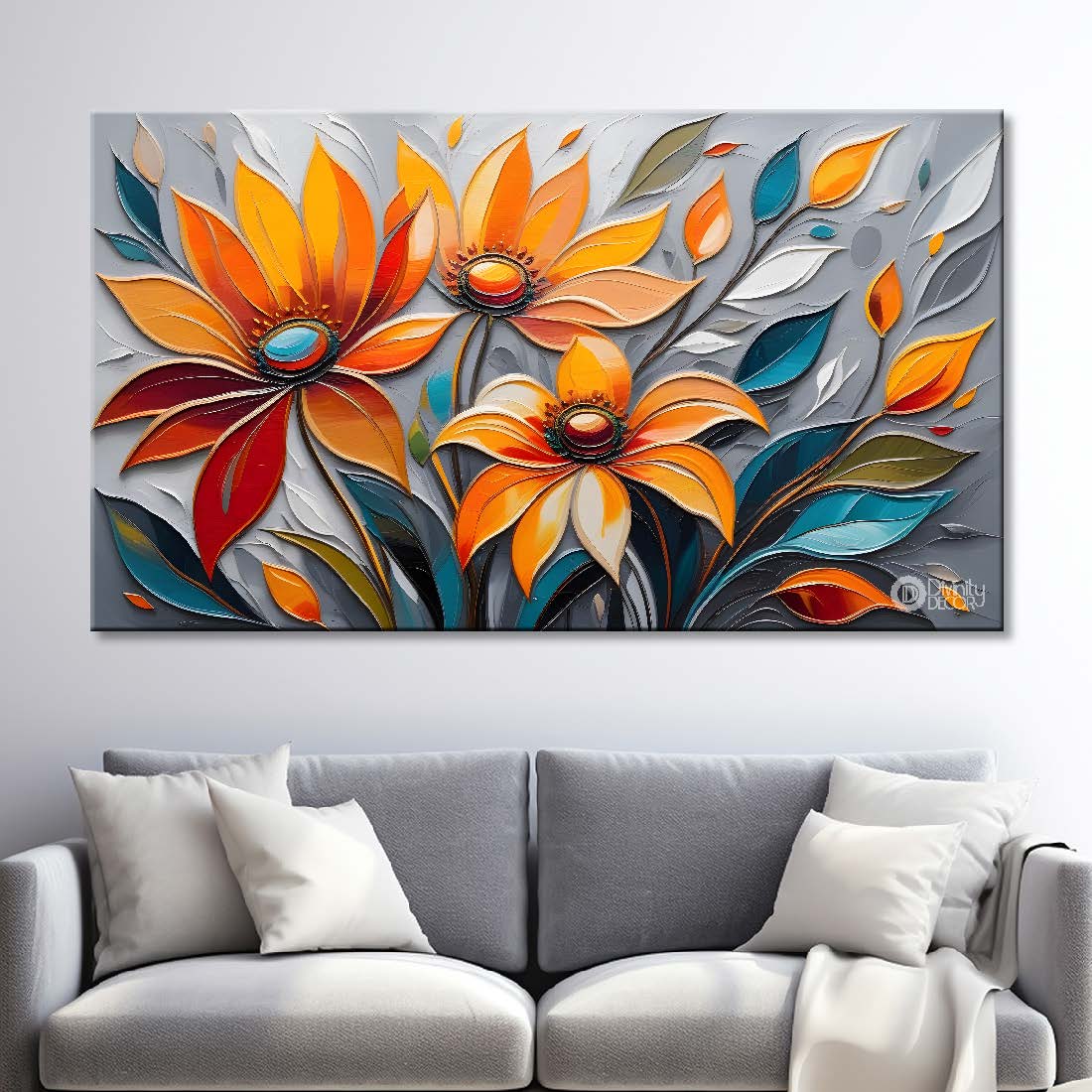 Orange flowers with light textured background textured painting- Design - Flower-81