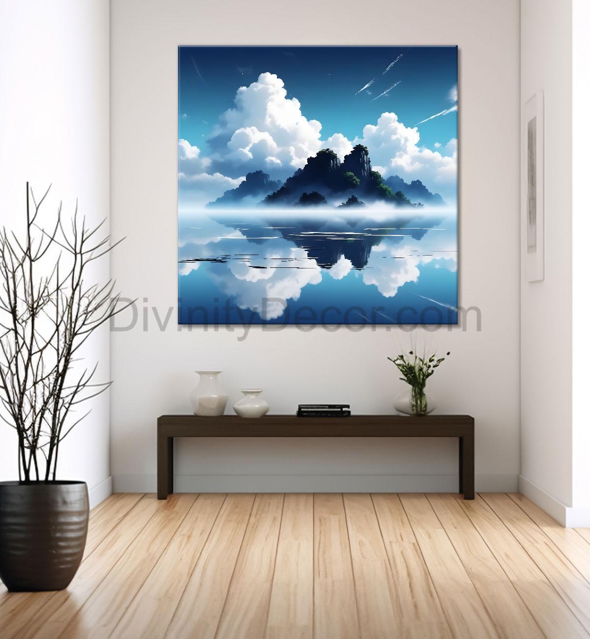 Mountains and the river with tree water colour painting 24X24- Nature Art -S-81