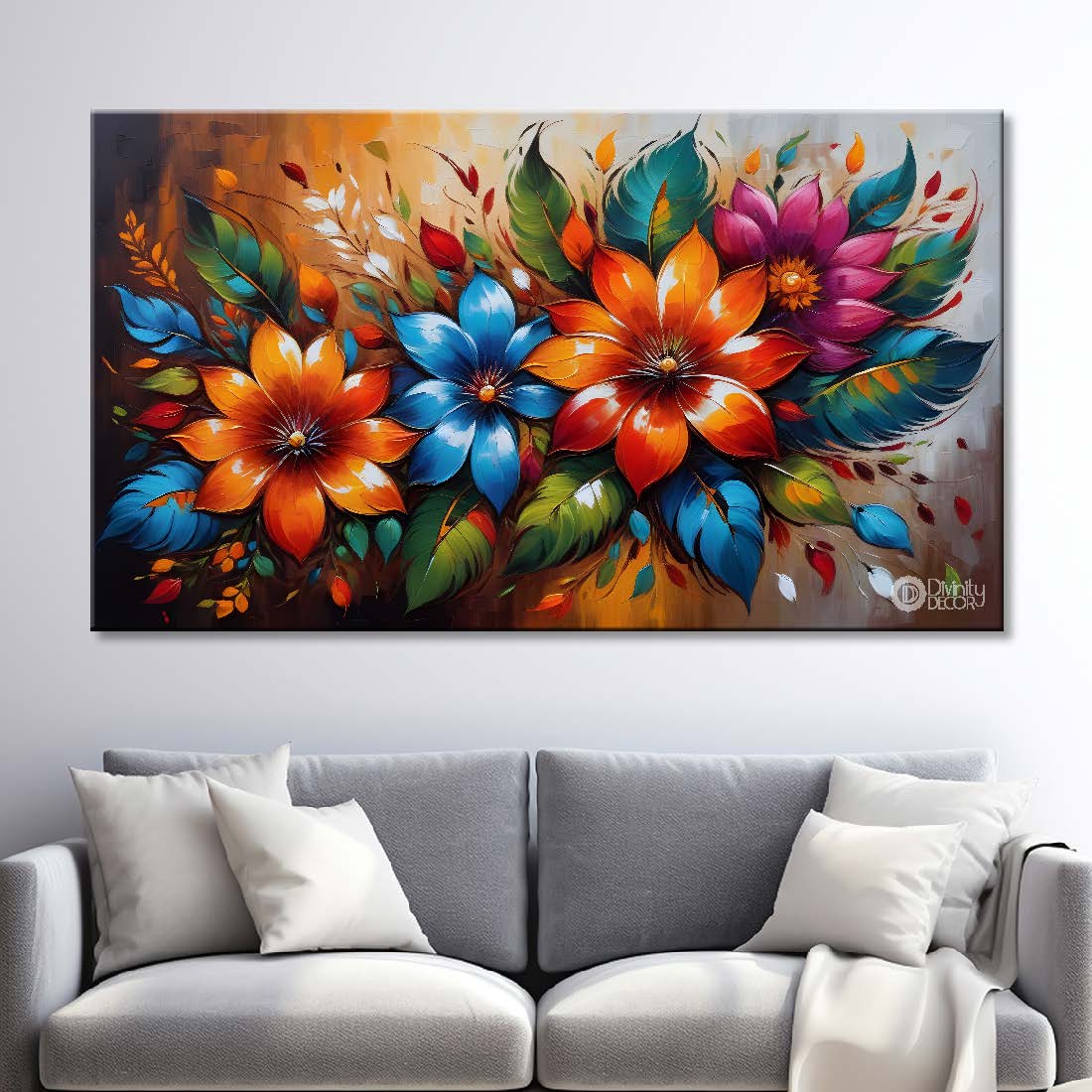Colorful flowers with bright textured background painting- Design - Flower-82