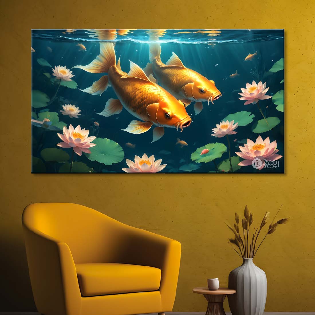 Gold fishes in the water with lotus textured art. - Design - Animal - 82