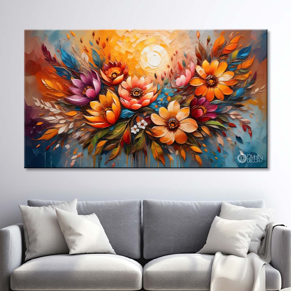 Colorful flowers with bright textured background painting- Design - Flower-83